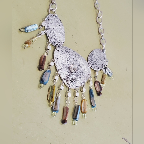 Artsy silver whimsical real natural shell silver dangle necklace statement uniqu - Picture 7 of 14